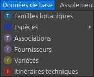 menu de l'application